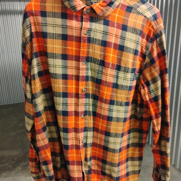 Eddie Bauer Men's Casual Plaid Shirt - Orange, Navy, and Beige - Picture 1 of 5